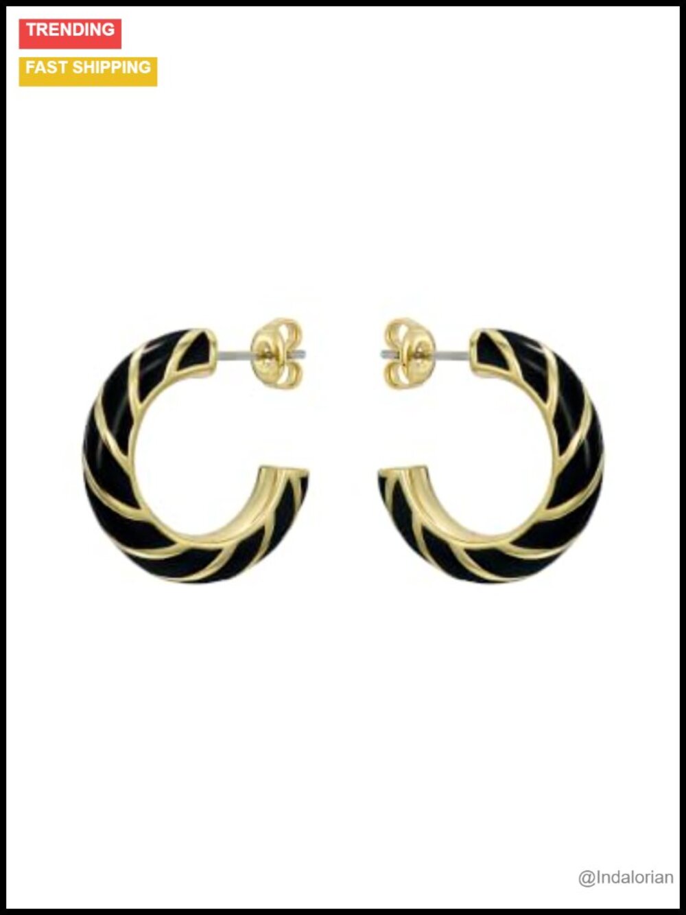 Twist Enamel Hoop Earrings Gold Tone Plated Brass Butterfly Backs